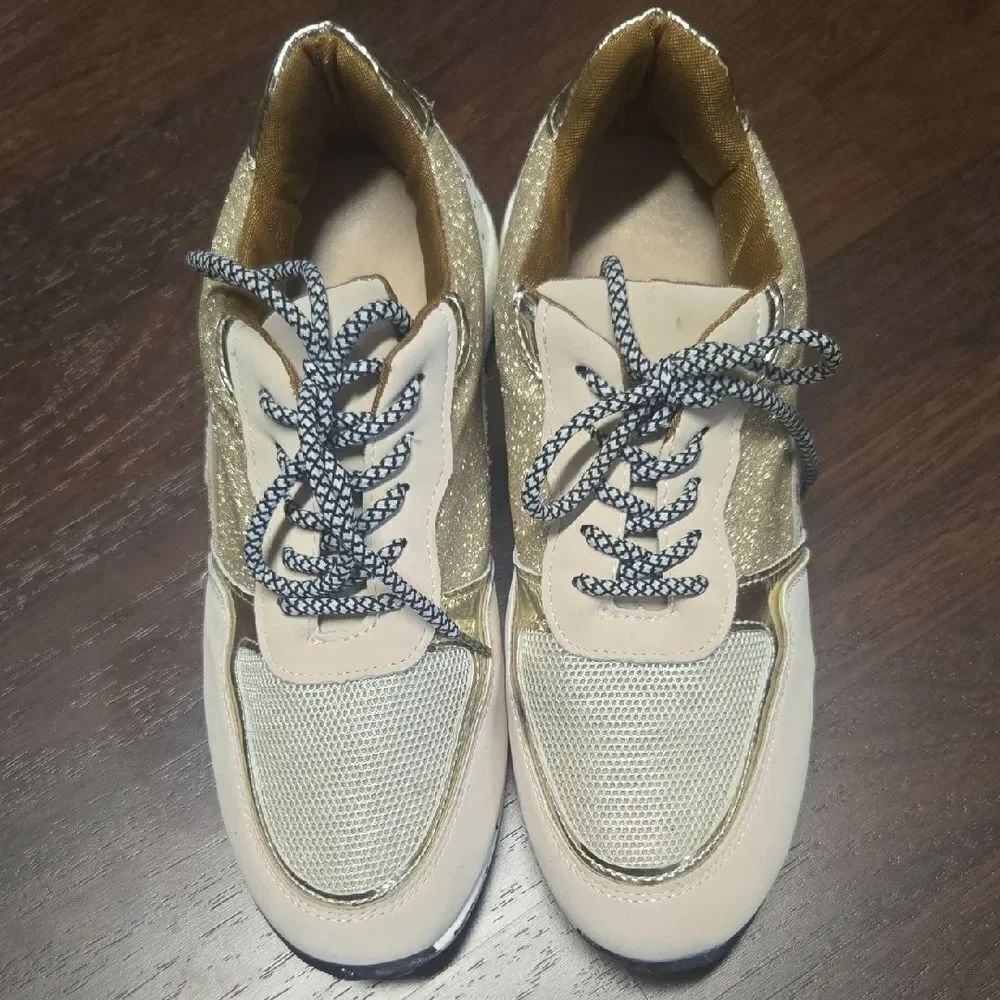Stylish Gold and Cream Women's Sneakers